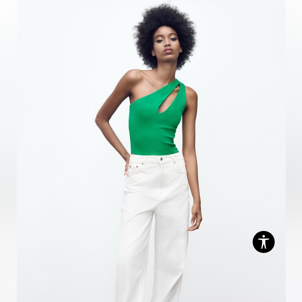 Zara Cut Out Asymmetrical Bodysuit Green